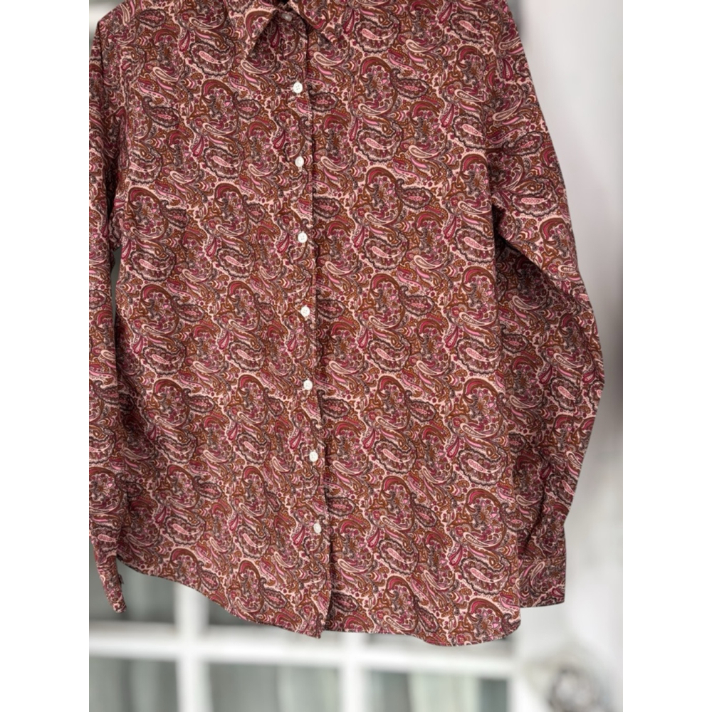 Lands' End Womens Size 12 Paisley Print Long Sleeve Button Down Shirt Retro Chic - Picture 7 of 13